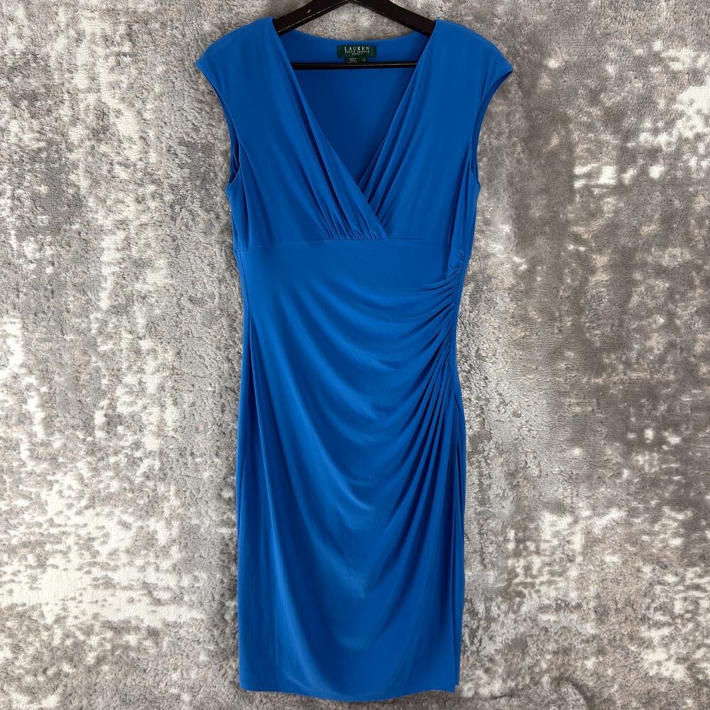 Lauren Ralph Lauren Royal Blue Ruched Midi Dress